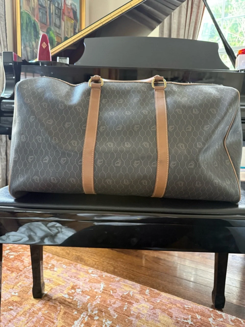 Christian Dior Brown and Orange Leather Trim Travel Duffel Bag - Picture 3 of 11